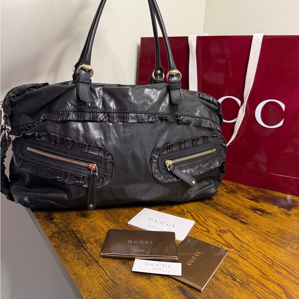 Black Leather Sabrina Medium Boston Bag